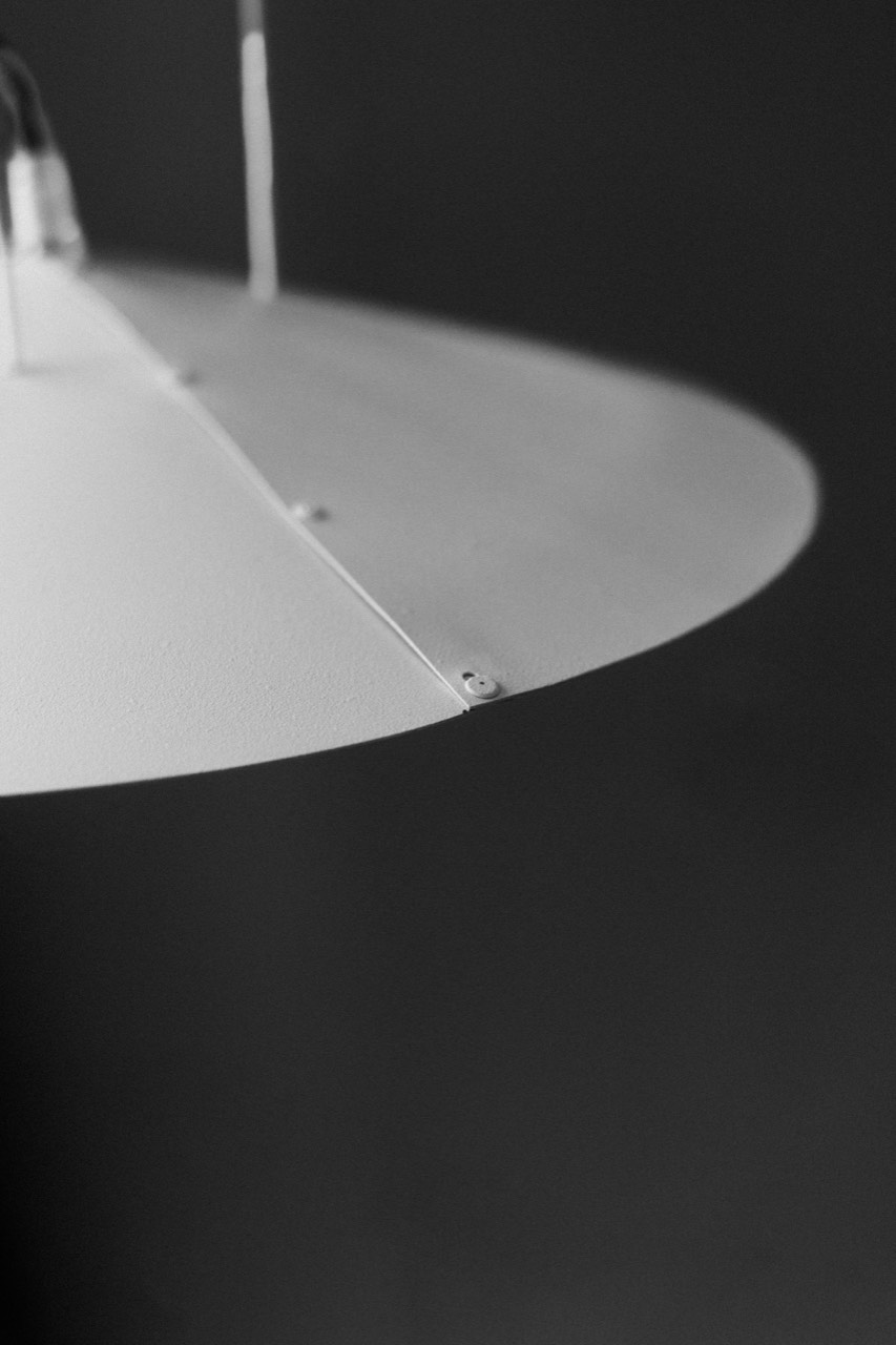 1895 Lamp — riveted seam joining the two stainless steel shade halves
