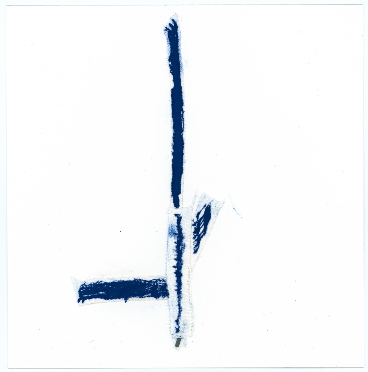 4 Senses book artwork — vertical composition in blue paint and fabric
