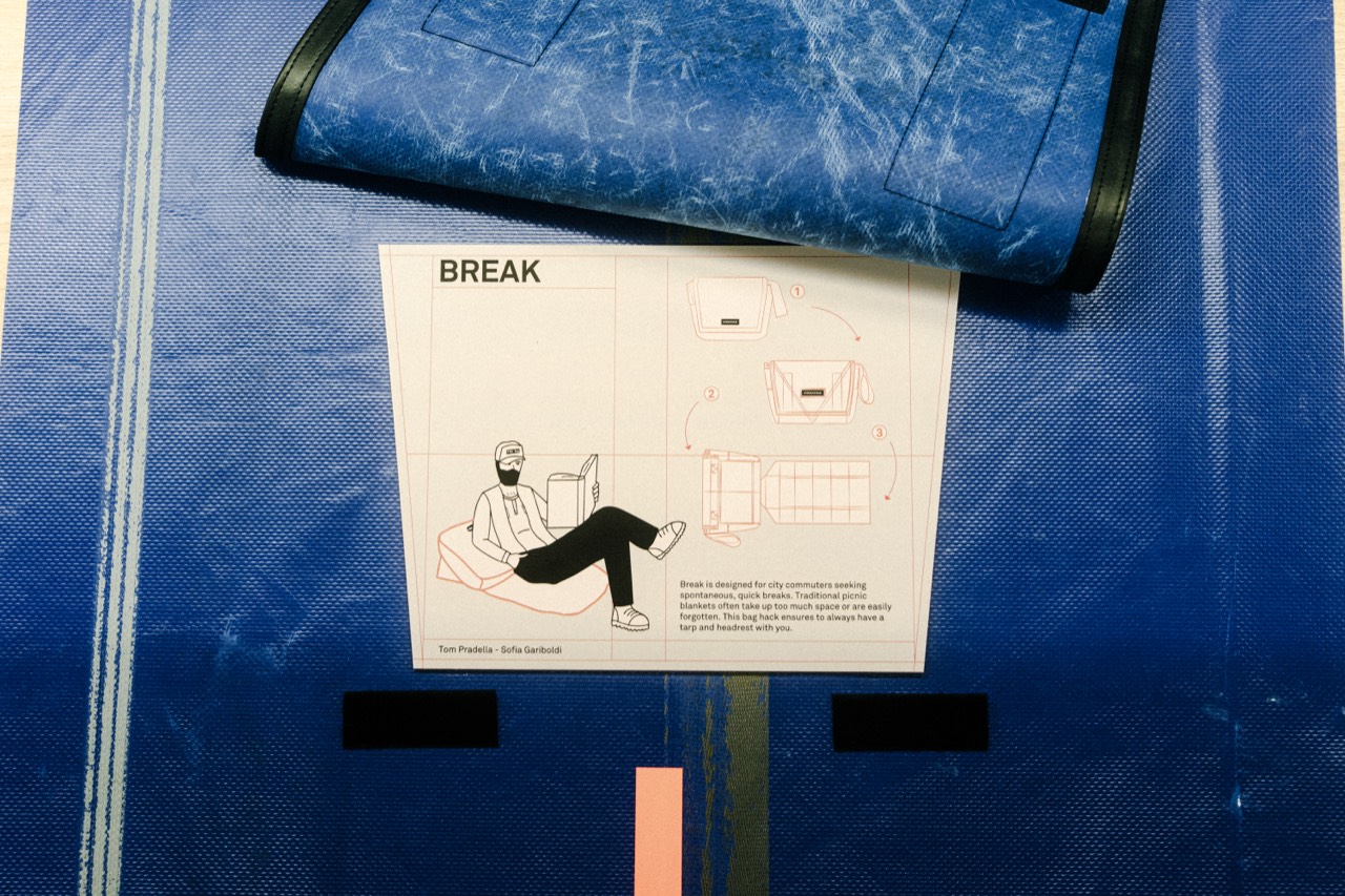 F11 Break — instruction card tucked into the tarp strap