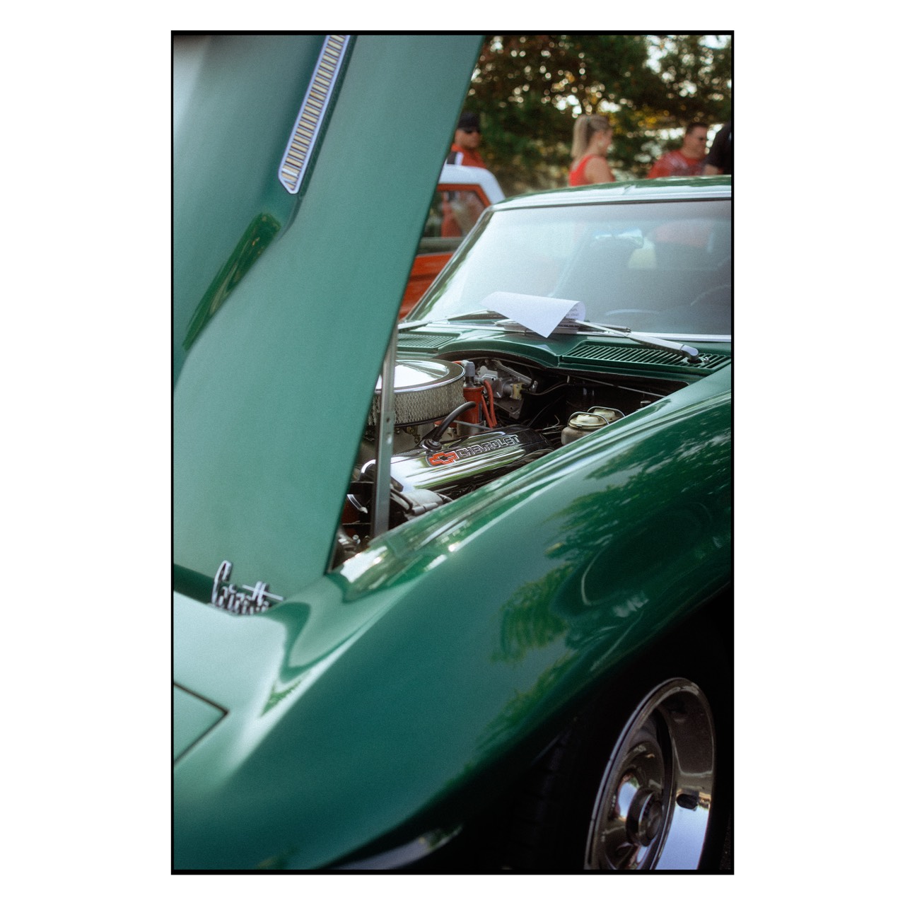 Lake Erie — open hood of a green classic car