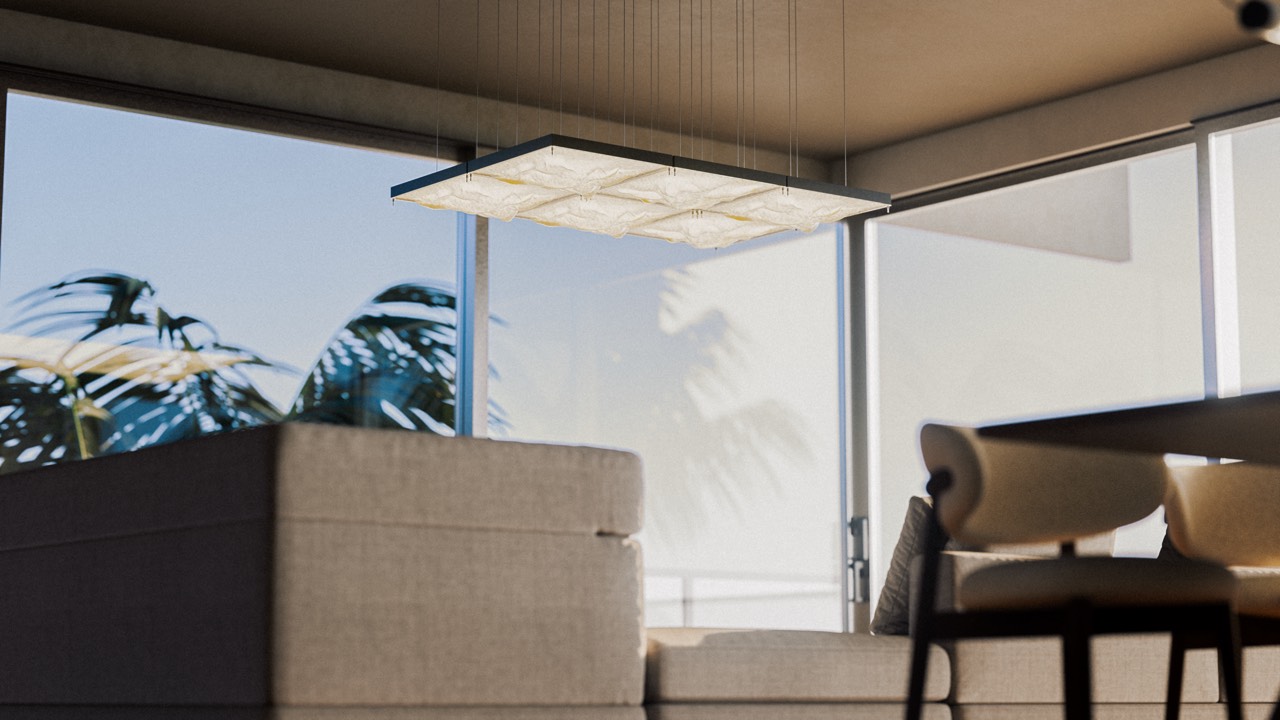 Wandel — single pendant module lit in a living room, render